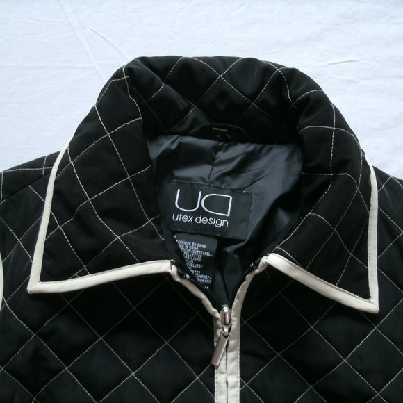 Utex Design Womens Jacket Quilted Black Tan Coat Zipper Polyester Nylon Medium - Picture 3 of 12